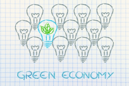 new ideas for green economy, leaves inside lightbulb as metaphorの写真素材