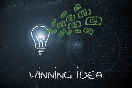 successful profitable idea, lightbulb with money explosionの写真素材