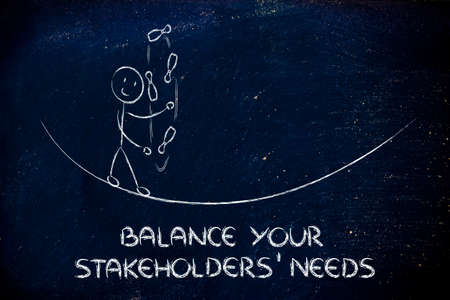 concept of dealing with stakeholders' needs: funny character juggling