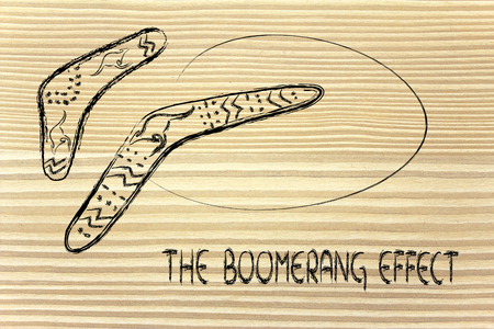 funny design of two australian boomerangs, the hunting tools that comes back, metaphor of cause-consequenceの写真素材