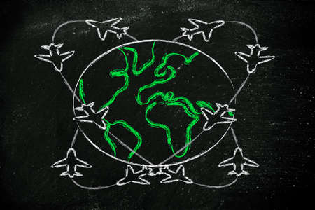 air traffic around the planetl, booking holidays and the travel industryの写真素材