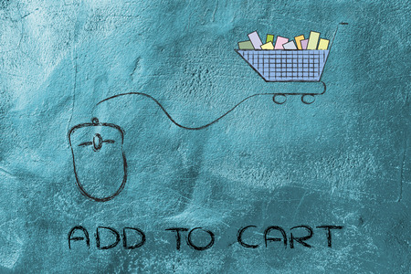 online sales and marketing strategy: mouse with cartの写真素材