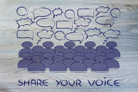 conceptual representation of communication, news and information sharing in a crowd or social media platformの写真素材