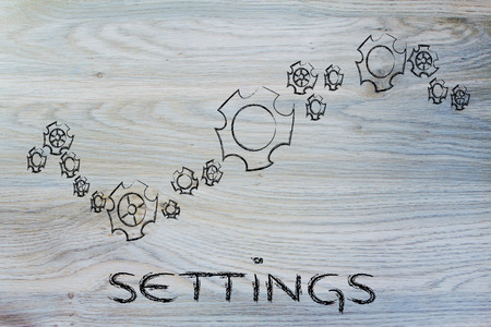 settings: different gearwheels making a wave-like patternの写真素材