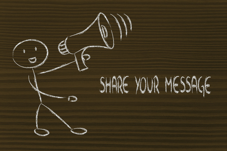 man with megaphone, metaphor of sharing and spreading your message の写真素材