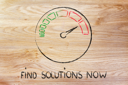 find solutions now, speedometer as symbol of reaching your goals fastの写真素材