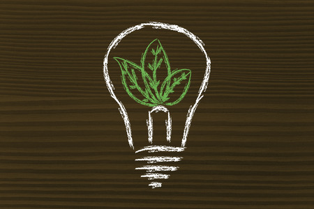 green economy and sustainability, conceptual image with foliage growing around an ideaの写真素材