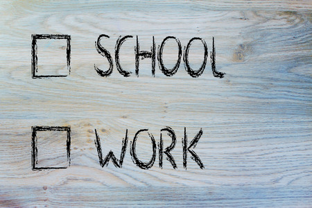 multiple choice test with lifestyle decision: school or work?の写真素材