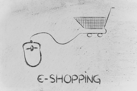 online sales and marketing strategy: mouse with cartの写真素材