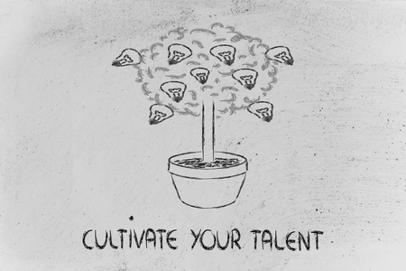 tree with lightbulbs growing as fruits: concept of growing your potentialの写真素材