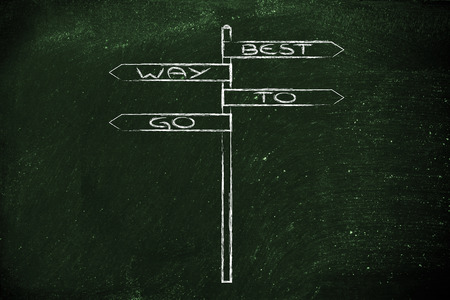 the Best way to go, metaphor of a contradictory road signの写真素材