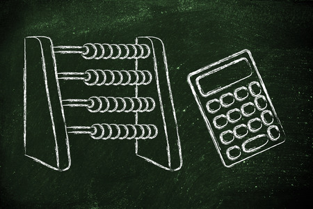 plan your savings or establish a budget, funny abacus and calculatorの写真素材