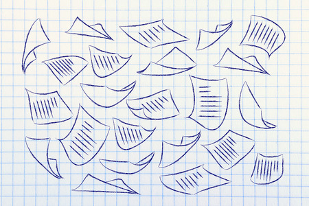 documents flying in the air, information and data overload or lack of organisationの写真素材