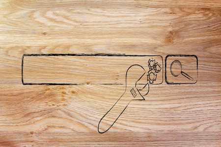 conceptual design about search engine optimization with search bar and wrenchの写真素材