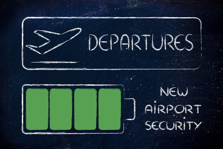 new airport security procedures, all devices charged for boardingの写真素材