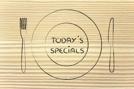 menu of the day and today's specials: fork, knife and plate restaurant themeの写真素材