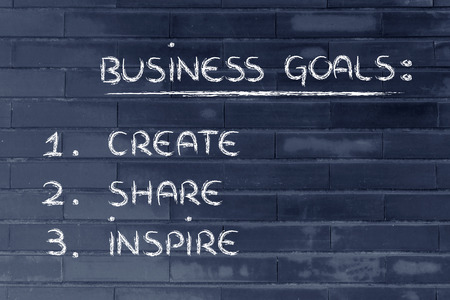 list of business goals to achieve success: create, share, inspireの写真素材