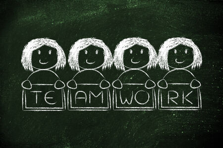 team work and workforce, funny team of womenの写真素材