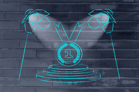 concept of achievements and success, spotlights on the winnerの写真素材