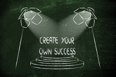concept of achievements, spotlights on creating your own successの写真素材