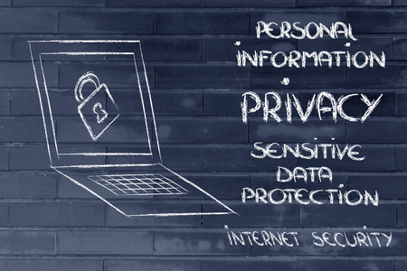 computer screen with a lock: privacy and personal information on the webの写真素材