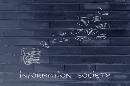 documents flying in the air, information and data overload or lack of organisationの写真素材