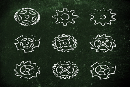 different styles of gearwheels, concept of customising devices' settingsの写真素材