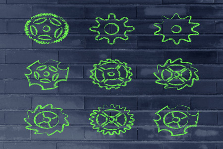 different styles of gearwheels, concept of customising devices' settingsの写真素材
