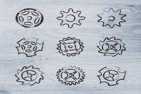 different styles of gearwheels, concept of customising devices' settingsの写真素材