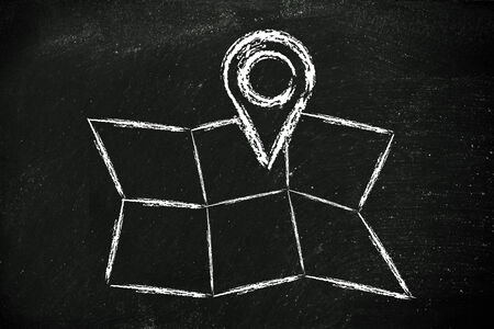 illustration with funny map and geo tagging localisation signの写真素材