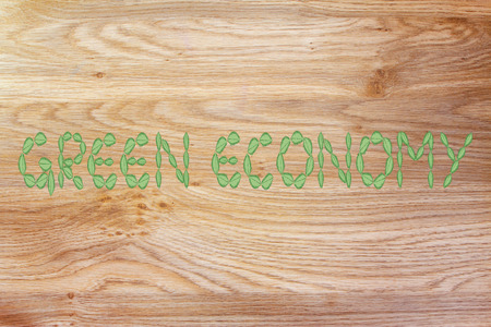 green economy and sustainability: writing made of leavesの写真素材
