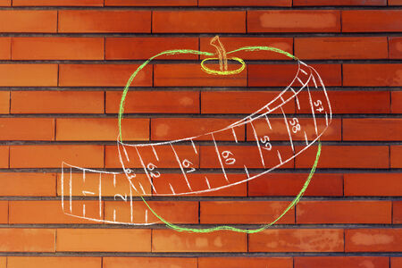 healthy food and active life, apple illustration with measuring tapeの写真素材