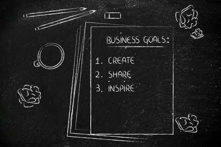 office table with business goals list:create, share, inspireの写真素材
