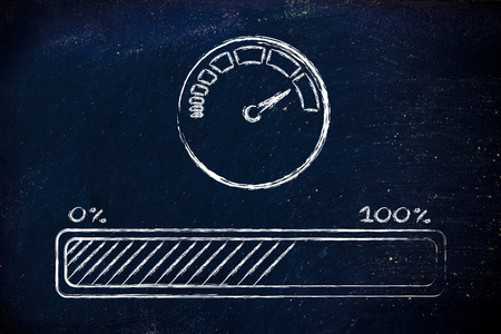 download or upload or installation process speed: speedometer and progress barの写真素材