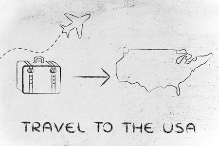 plane air route and luggage, travel to the USAの写真素材