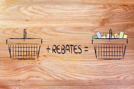 marketing, retail industry and promotions: empty shopping cart turning fullの写真素材