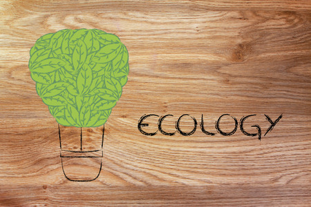 renewable energy and ecology, funny metaphor with air balloon made of leavesの写真素材