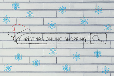 Christmas and holiday shopping online, search bar with santa claus hatの写真素材