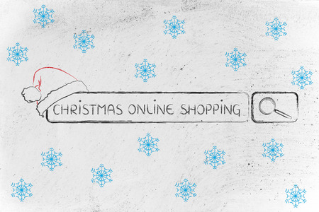 Christmas and holiday shopping online, search bar with santa claus hatの写真素材