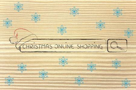 Christmas and holiday shopping online, search bar with santa claus hatの写真素材