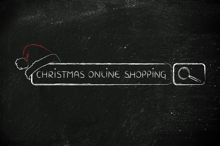 Christmas and holiday shopping online, search bar with santa claus hatの写真素材