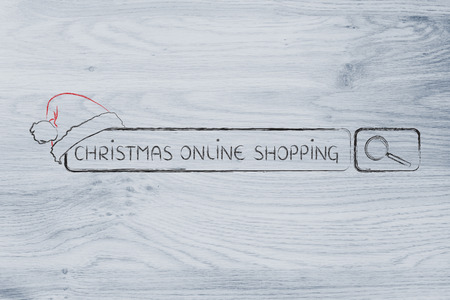 Christmas and holiday shopping online, search bar with santa claus hatの写真素材
