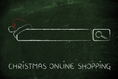 Christmas and holiday shopping online, search bar with santa claus hatの写真素材