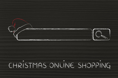 Christmas and holiday shopping online, search bar with santa claus hatの写真素材