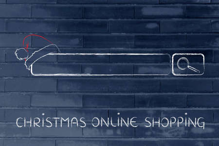Christmas and holiday shopping online, search bar with santa claus hatの写真素材