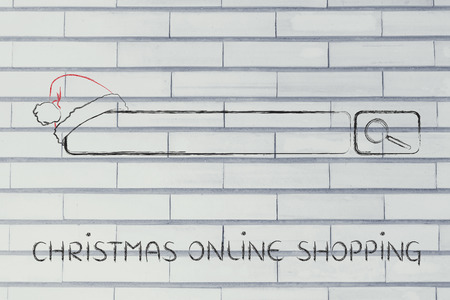 Christmas and holiday shopping online, search bar with santa claus hatの写真素材