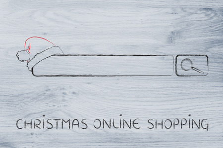 Christmas and holiday shopping online, search bar with santa claus hatの写真素材