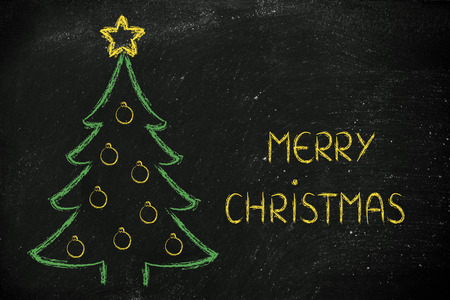 Merry Christmas, tree with decorationsの写真素材