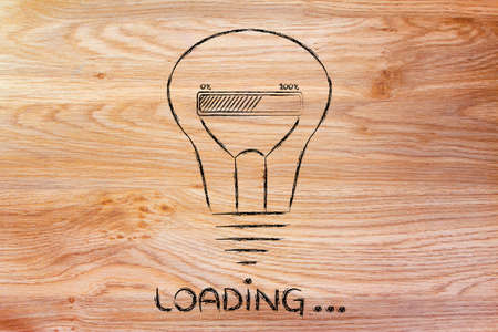 Loading, progress bar inside a lightbulb: concept of idea loading, brainstorming and developing an...