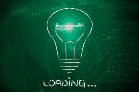 progress bar inside a lightbulb: concept of idea loading, brainstorming and developing an innovation...
